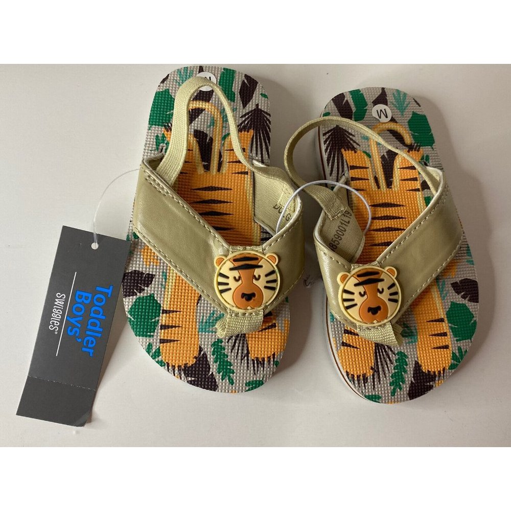 Swiggles Jungle Lion Toddler Boys Flip Flops Medium 7/8 NWT A24